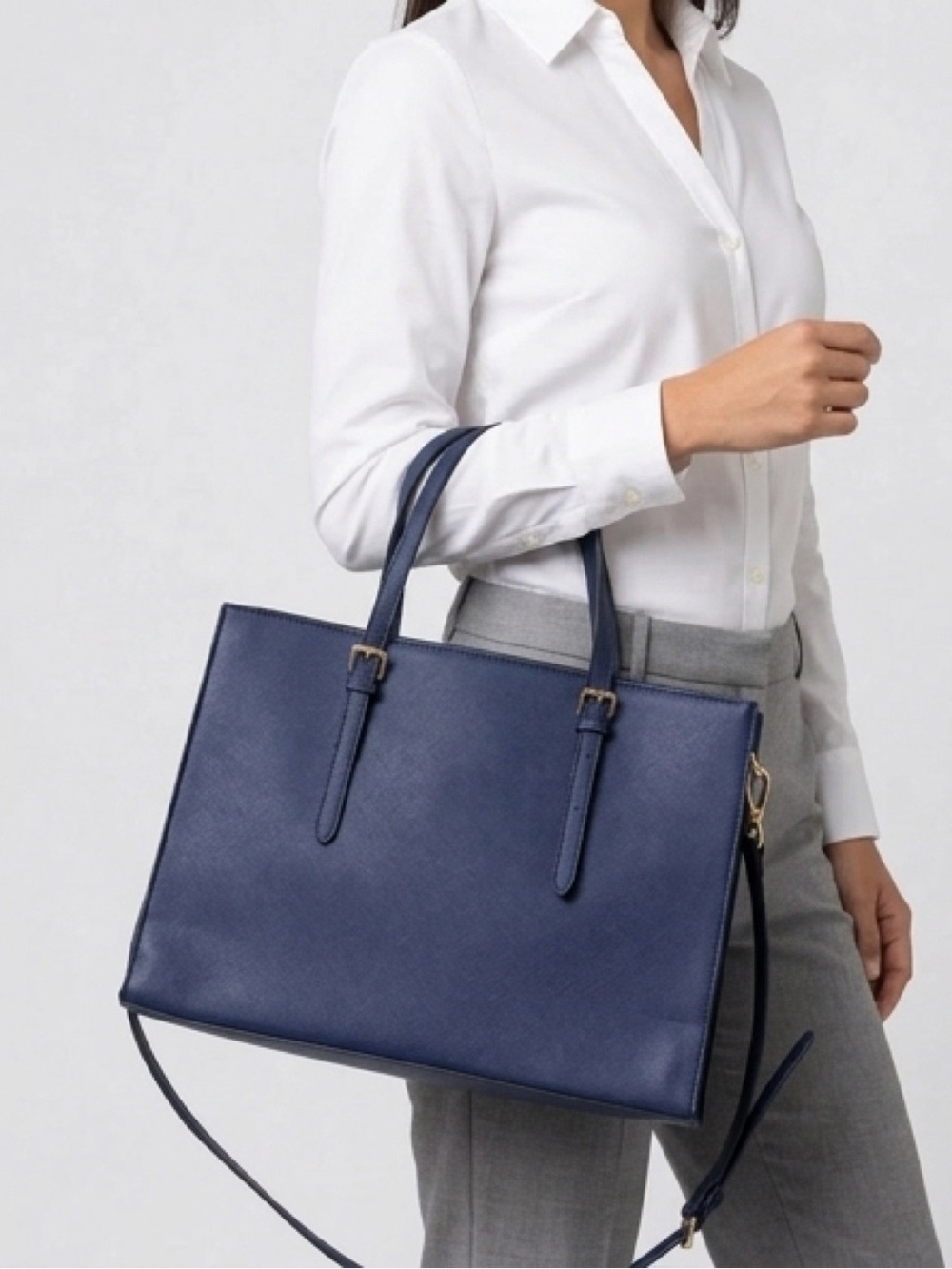 Classic Navy Faux Leather Laptop Bag